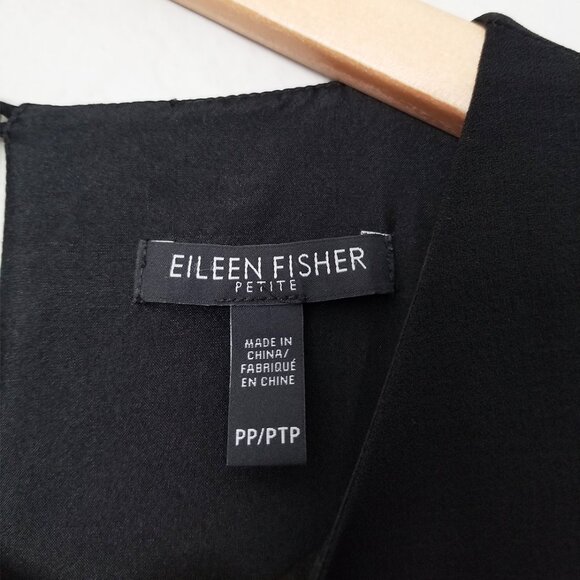 Eileen Fisher 100% Silk Georgette Crepe Round Neck Dress Black Petite XS PP $349 - Picture 7 of 14